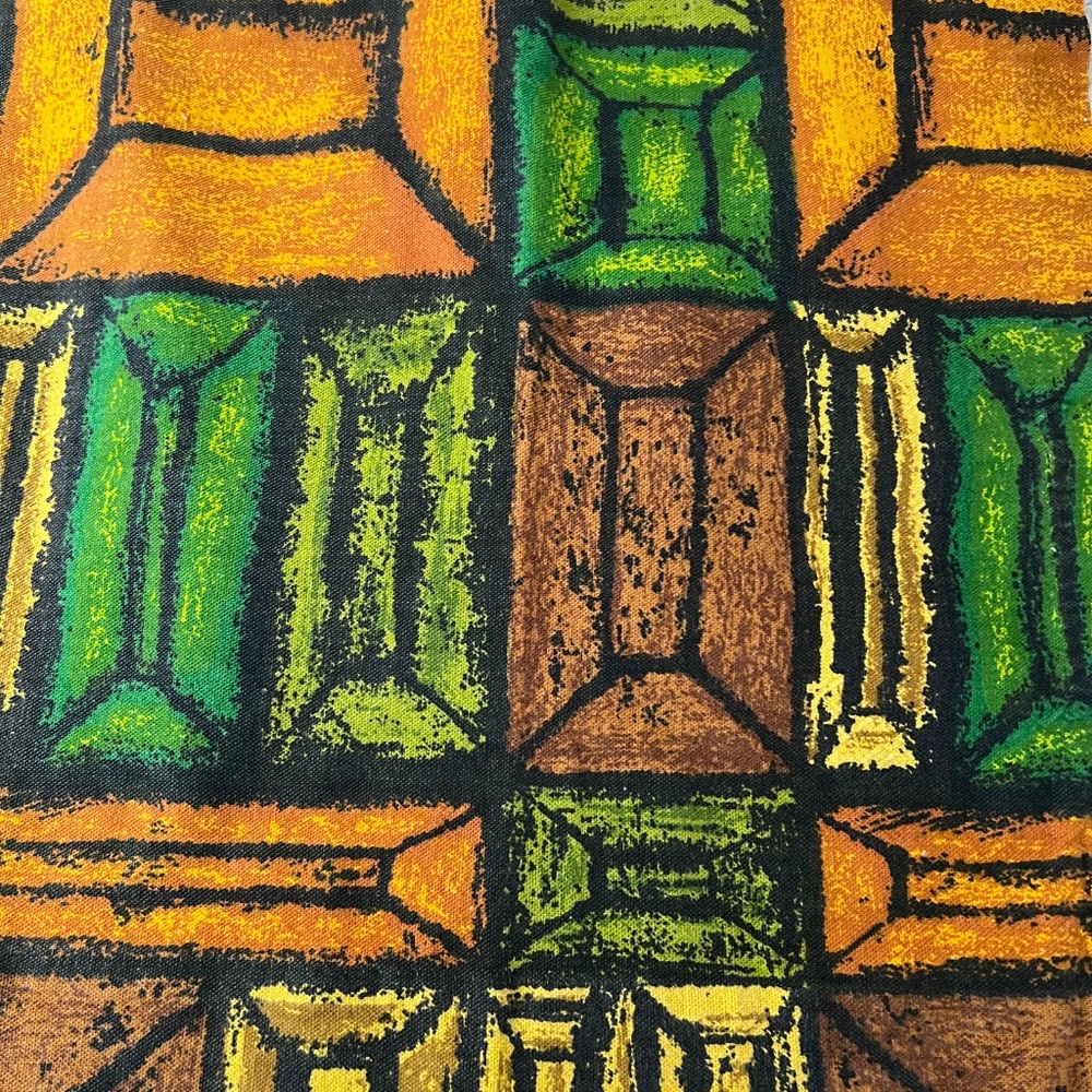 Vintage Curtains 70's Squares in Green Orange Brown 70's Earth Tones 100% Cotton - Picture 2 of 4